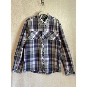 English Laundry Blaque Label Purple Plaid  Shirt With Contrast Trim Men's XL‎